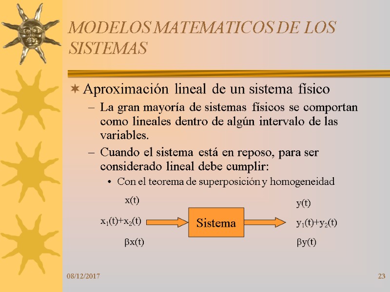 08/12/2017 23 Aproximación lineal de un sistema físico La gran mayoría de sistemas físicos